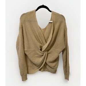 Tan Natural twist knit top reversible Sz Med‎ long sleeve sweater plunging Vneck